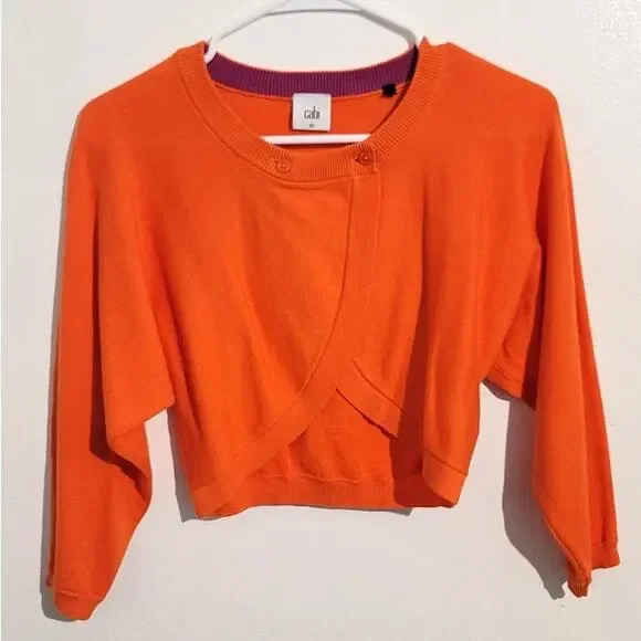 Cabi #5008 Cropped Piccolo Shrug Cardigan Tiger Lily Orange XS - Picture 2 of 9